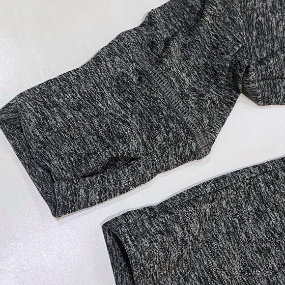 NEW Beyond Yoga S Cut Run Cropped Hoodie Pullover Black Spacedye Gray Drawstring - Picture 8 of 12